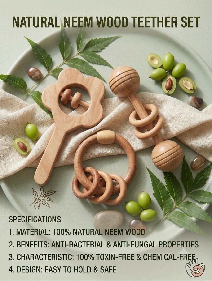 Pure neem wood rattle sunflower dumble ring rattle Rattle-image-24