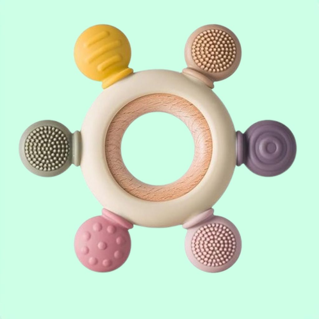 shlegab Baby Teether Ring Toy with Soft Silicone Bumps for Gum Massage Rattle-picture-12