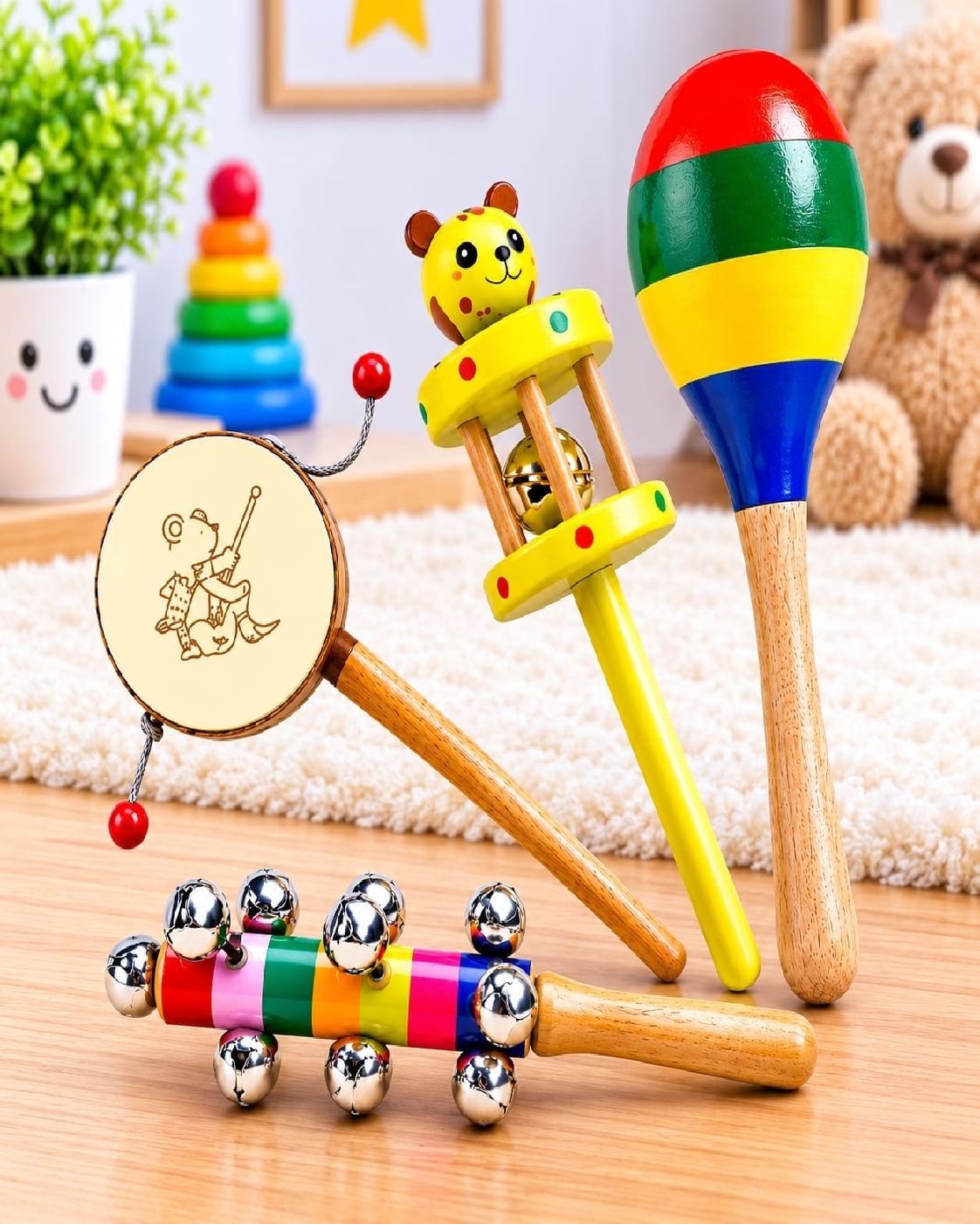 wooden baby rattles toys wooden Rattle child wooden toy pack of 4 Rattle-picture-28
