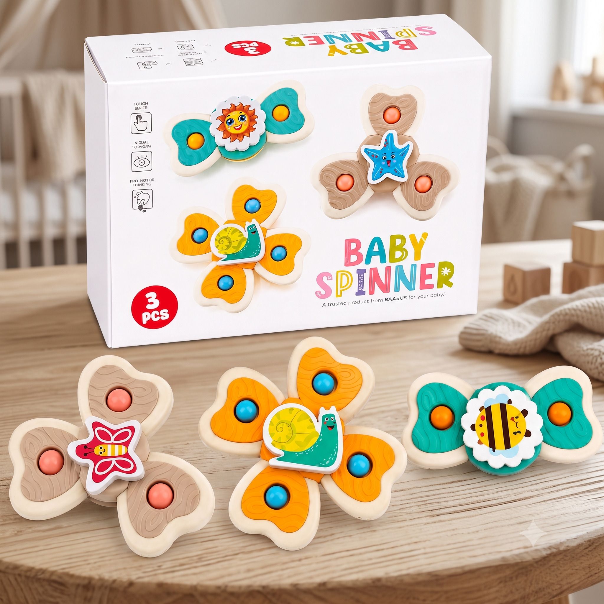 3 PCS Baby Suction Spinner Toys for Bath, Table, Car & Window Play Rattle-image-32
