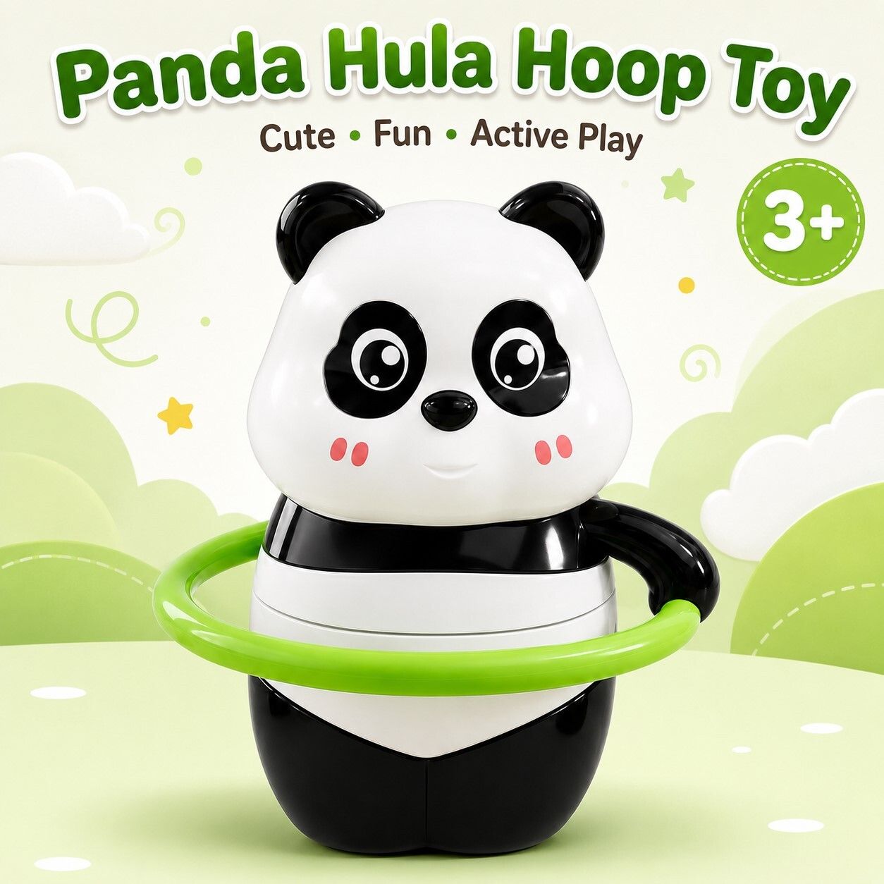 adkd Wind-Up Panda Hula Hoop Toy for Kids, Manual Key Operated Spinning Toy, 3+ Years Rattle-picture-3