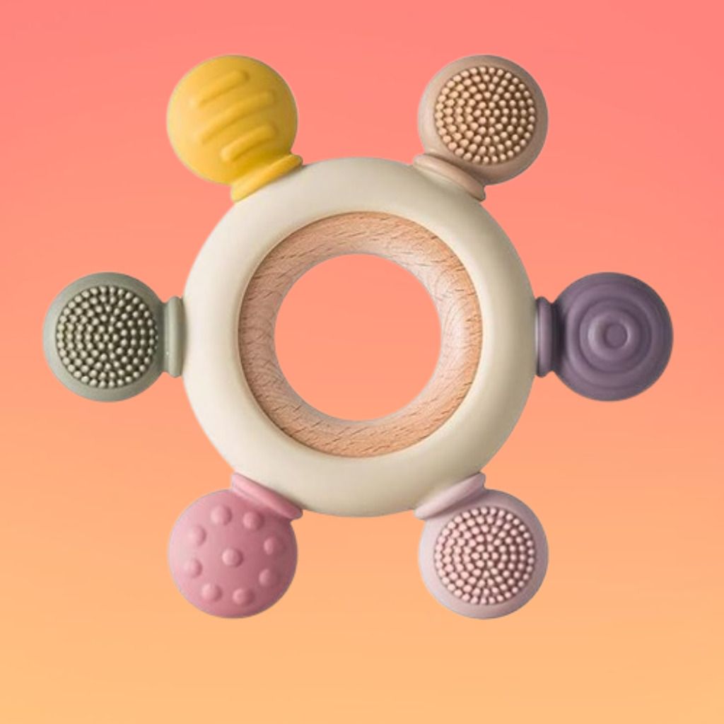 Infant Sensory Teething Ring with Easy Hold Design and Silicone Chew Pads Rattle-image-16