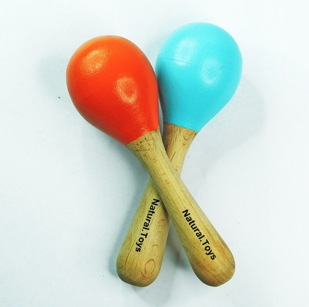 natural.toys Wooden Maracus Toy (Set of 2 Pc) Orange and Sky Blue Rattle-picture-18