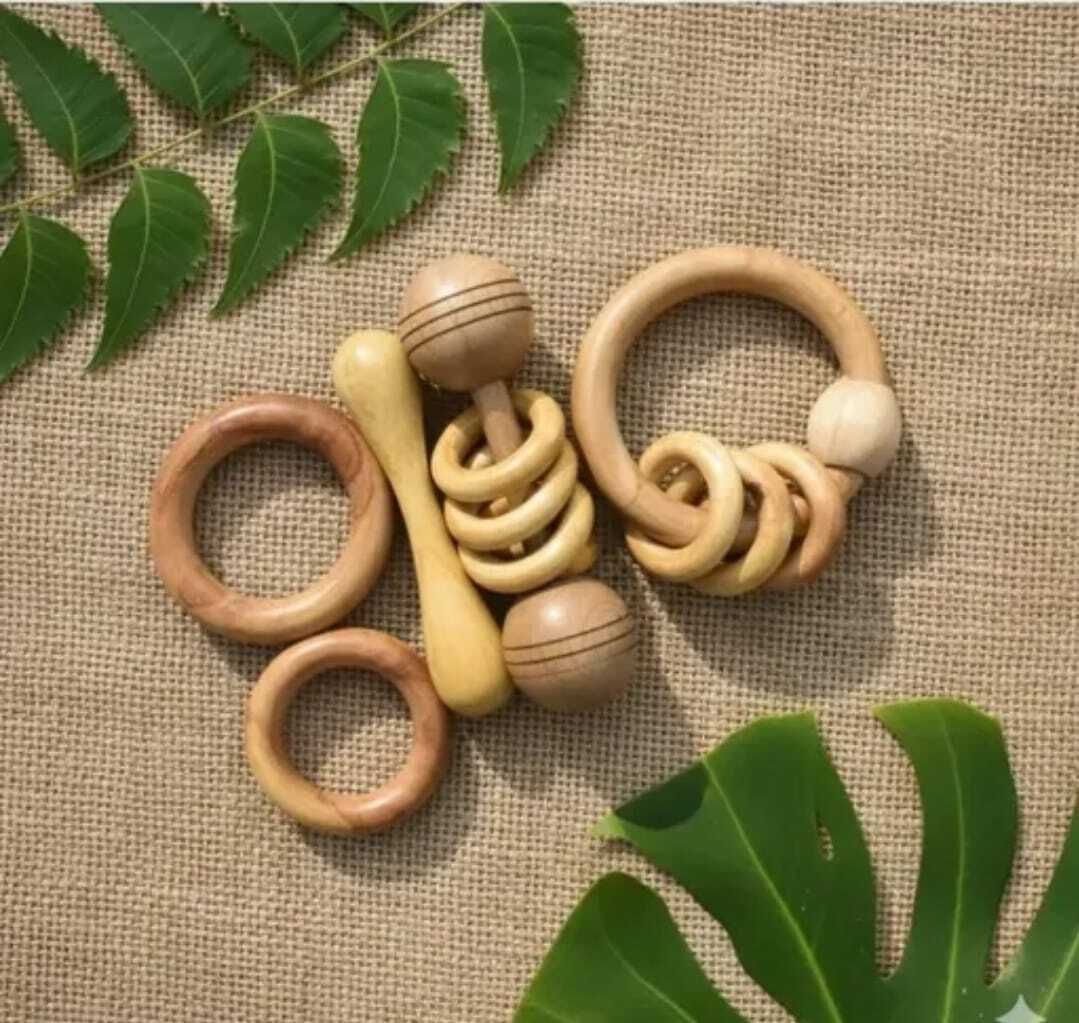 Handcrafted with Natural Neem Wood Rattles Set of 5npcs Rattle-image-8