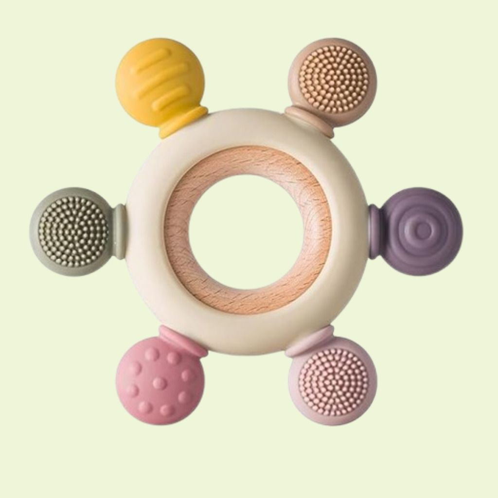 msda Infant Chew Ring Toy with Soft Silicone Textured Ends Rattle-picture-42