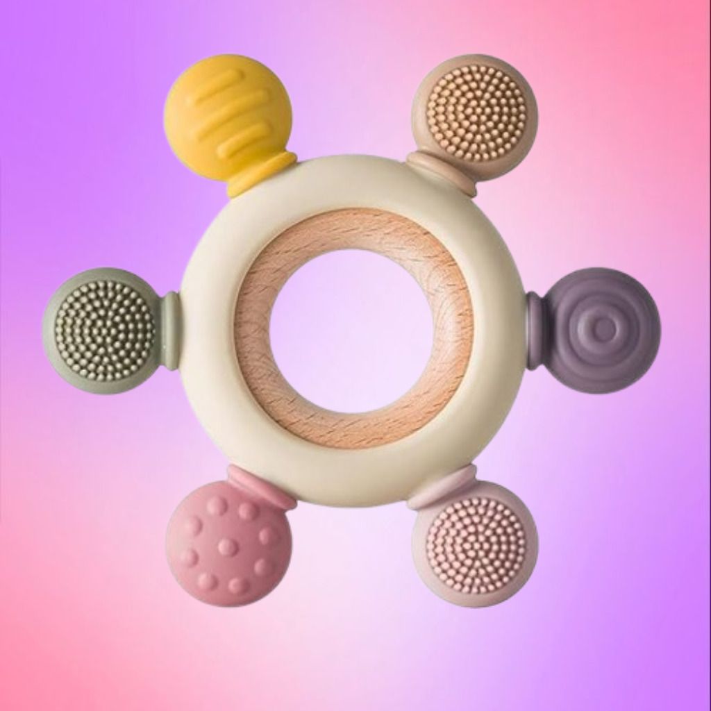 msda Baby Teething Relief Ring Toy with Soft Silicone Textured Chew Pads Rattle-picture-46