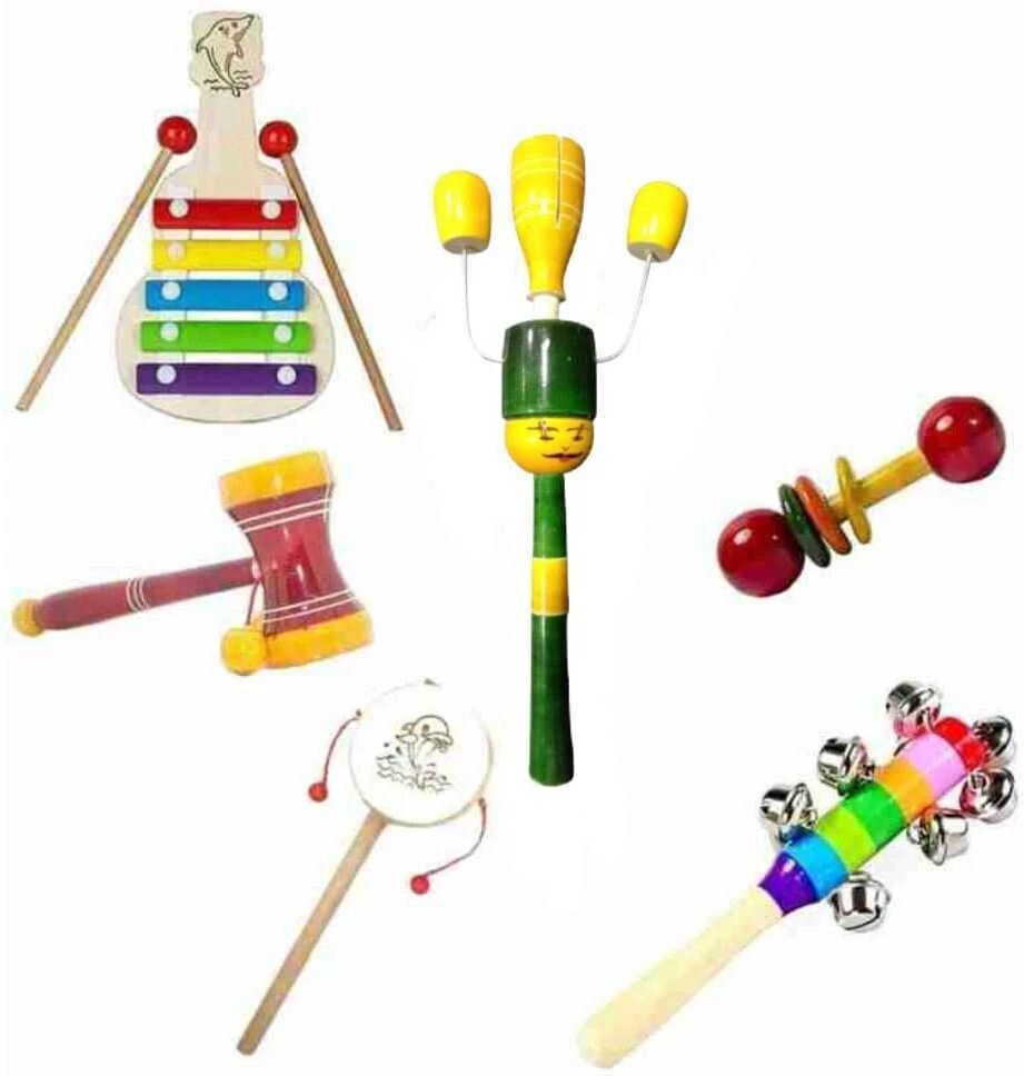 kaarpaagaa inc simple days baby rattle wooden musical toys - set of 6- Multi color Rattle-picture-27