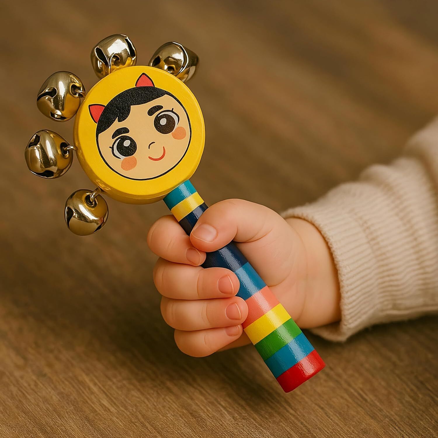Wooden Dugi Dugi Rattle Toy Non Toxic Colorful Jhunjhuna for Newborn Babies Rattle-image-17