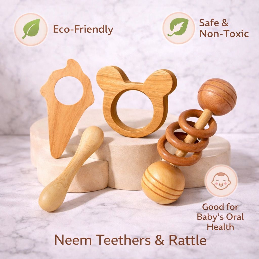 Toys for Kids - Neem Wooden Teether Toys for Babies Rattle-image-27
