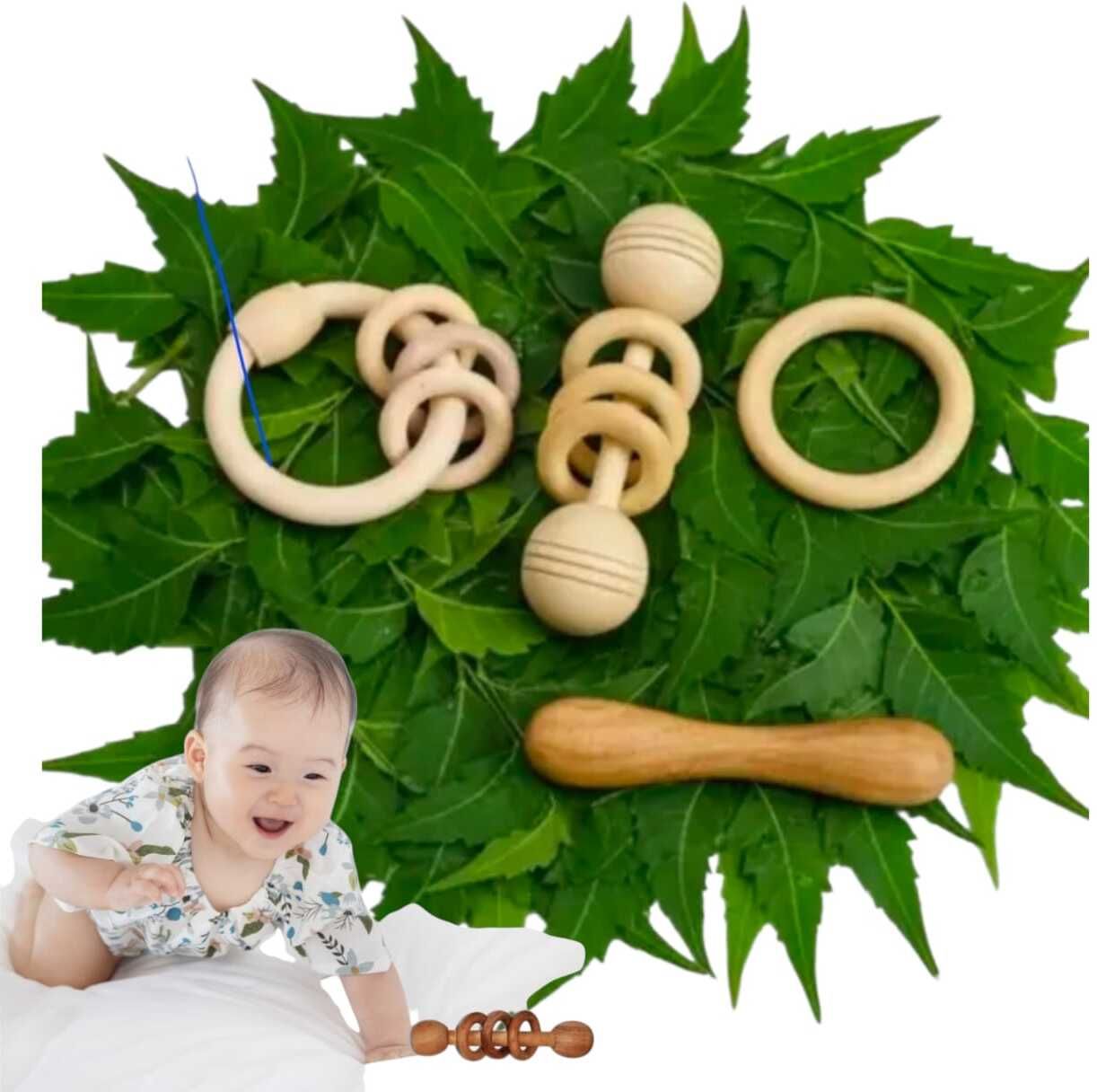 aditya creation Pure Neem Wood Baby Rattles Set | Natural Teether Toys for Newborn Rattle-picture-10
