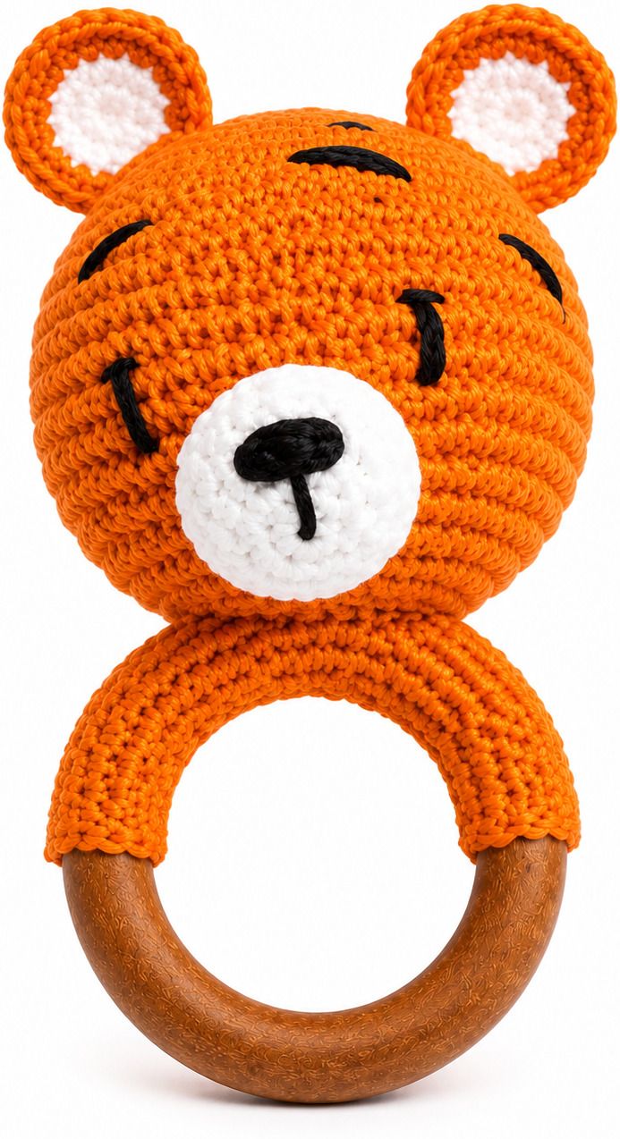 creative n colourful Handmade Crochet Teddy Bear Wooden Ring Baby Rattle Toy|Soft Cotton Knit Teether Rattle-picture-13