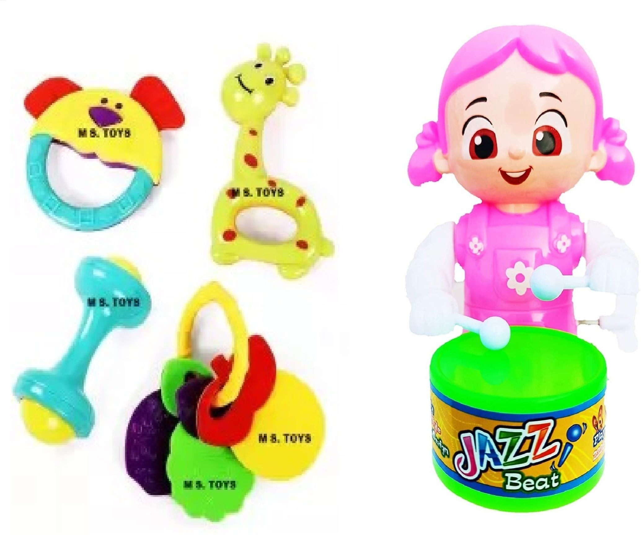 prv toys PINK BABY Drummer and Little Babies, 4 Cute Toys 1 Set of 4 Rattle Pack 2 Combo Rattle-picture-15