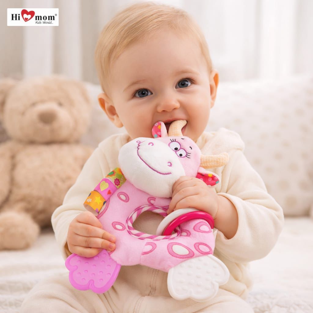 Cow Sensory Plush Rattle with Multi-Texture Teether Feet Baby Rattle Toy for Bed Rattle-image-3