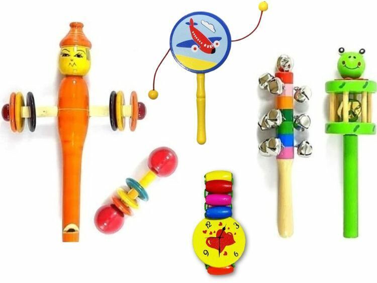 Wooden Sound Making Kids Rattle Set & Baby Watch Band Pack Of 6 Rattle-image-27