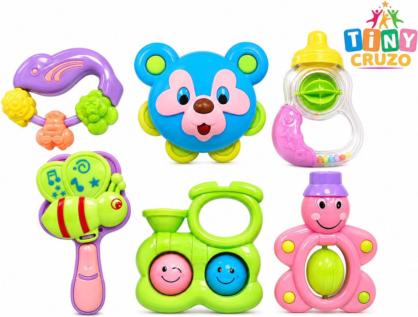 6 Pcs Rattle Set, Sound & Shake Sensory Development Rattle Toys For Baby Rattle Rattle-image-3