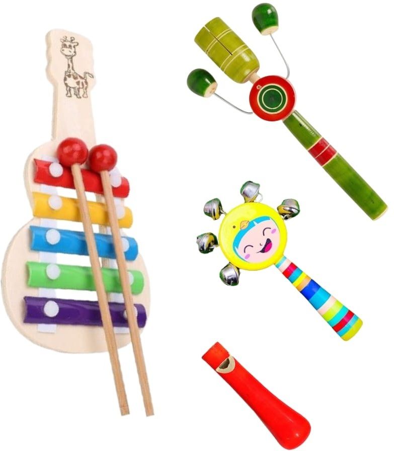 rainbowstore Melodic Marvels: Wooden Xylophone & Trio of Wooden Rattles Rattle-picture-15