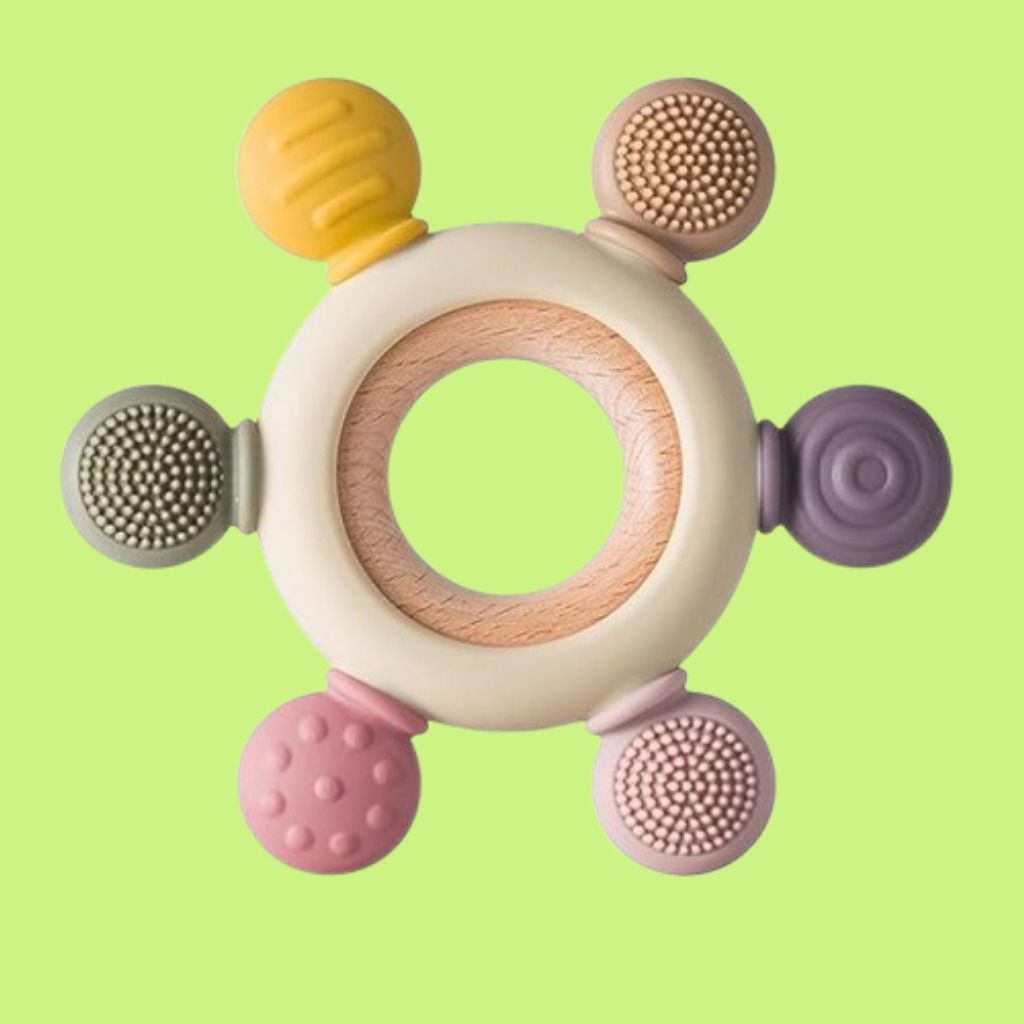 msda Infant Silicone Teether Ring Toy with Multiple Chewing Textures Rattle-picture-44