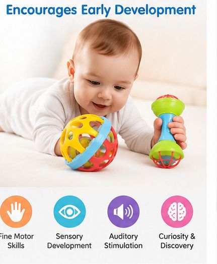 Baby Rattle Toys Gift Pack – Soft Ball and Dumbbell Rattle Set for Infants Rattle-image-4