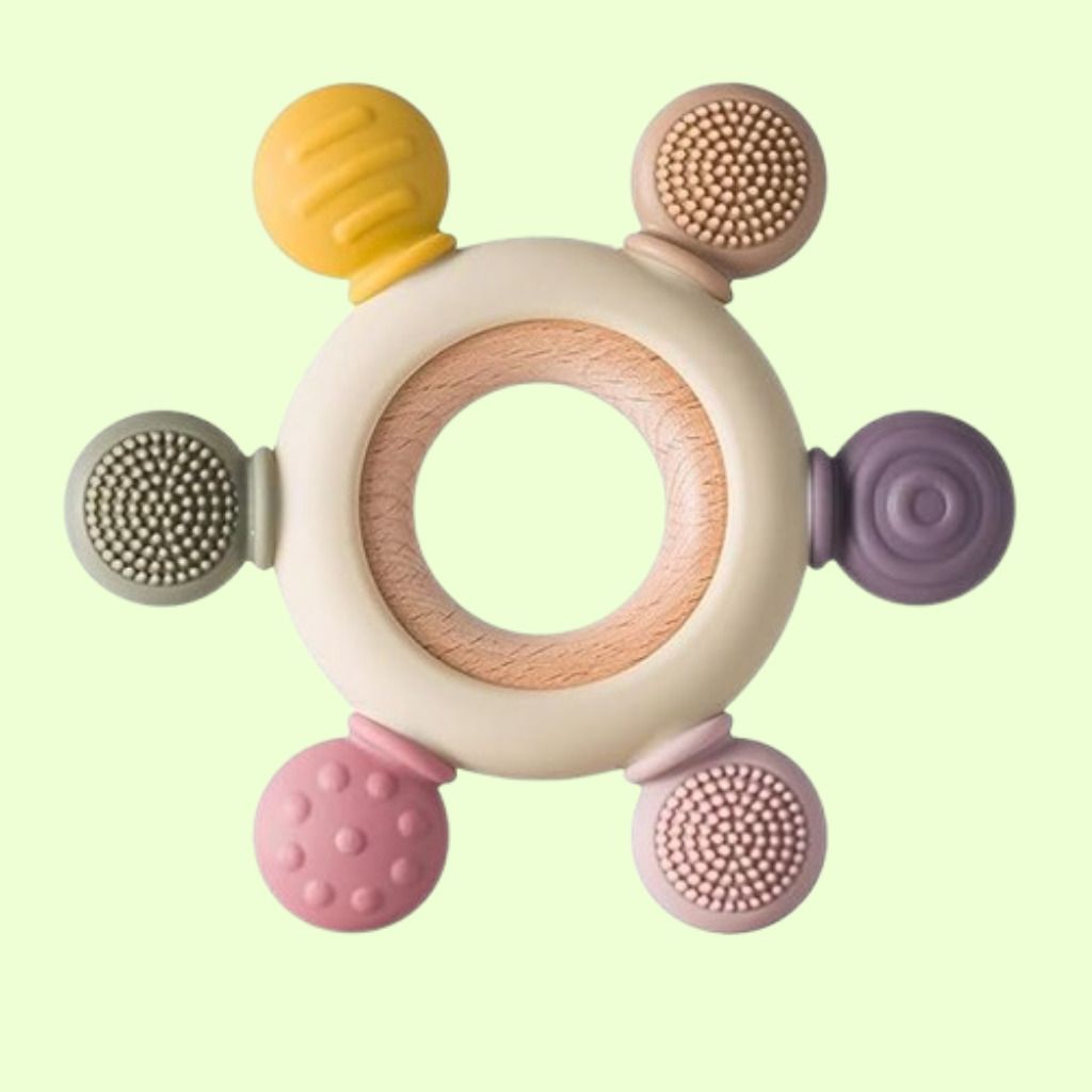 nirviklpe Baby Teether Ring Toy with Soft Massage Silicone Textures Rattle-picture-15