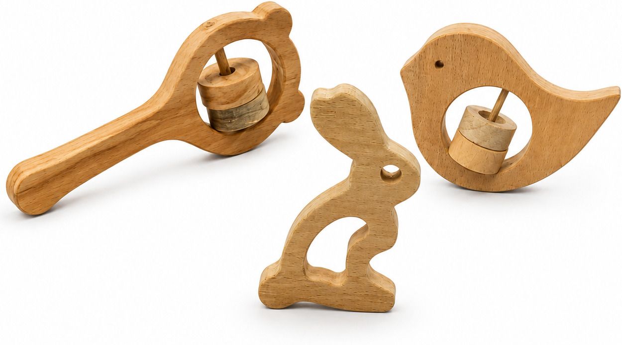 3-Piece Natural Wooden Baby Rattle Toy Set Rattle-image-6