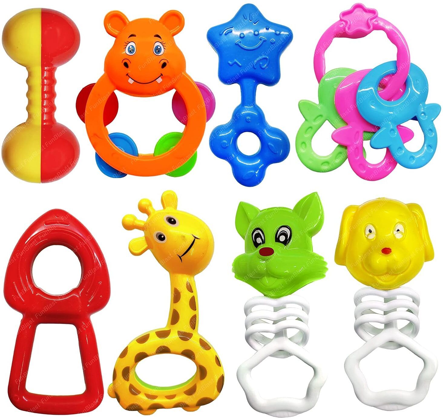 funblast Rattles Toys for Babies - 8 Pcs Sound Rattles & Teether Toys (Assorted Design) Rattle-picture-18