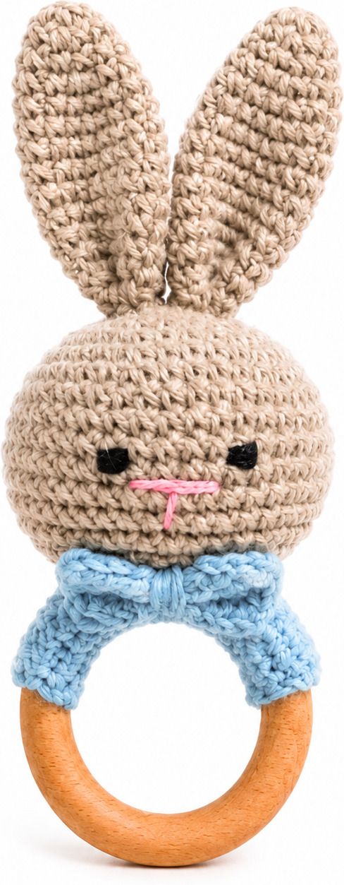 creative n colourful Baby Rattle Crochet Bunny Toy Natural Wood, First Gift for Boy Girl Rattle-picture-1