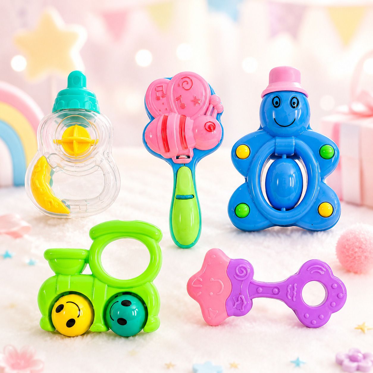 kidzimania 5 pcs rattle pack for gift, Perfect gift for new born or baby shower Rattle-picture-44