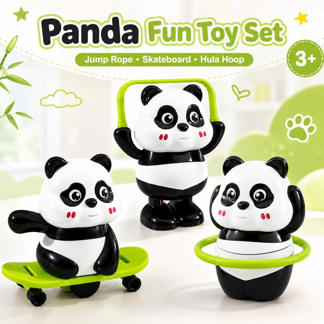 3-Panda Wind-Up Hoop Toy for Kids, Manual Key Operated Spinning Toy_ 3+ Years Rattle-image-48