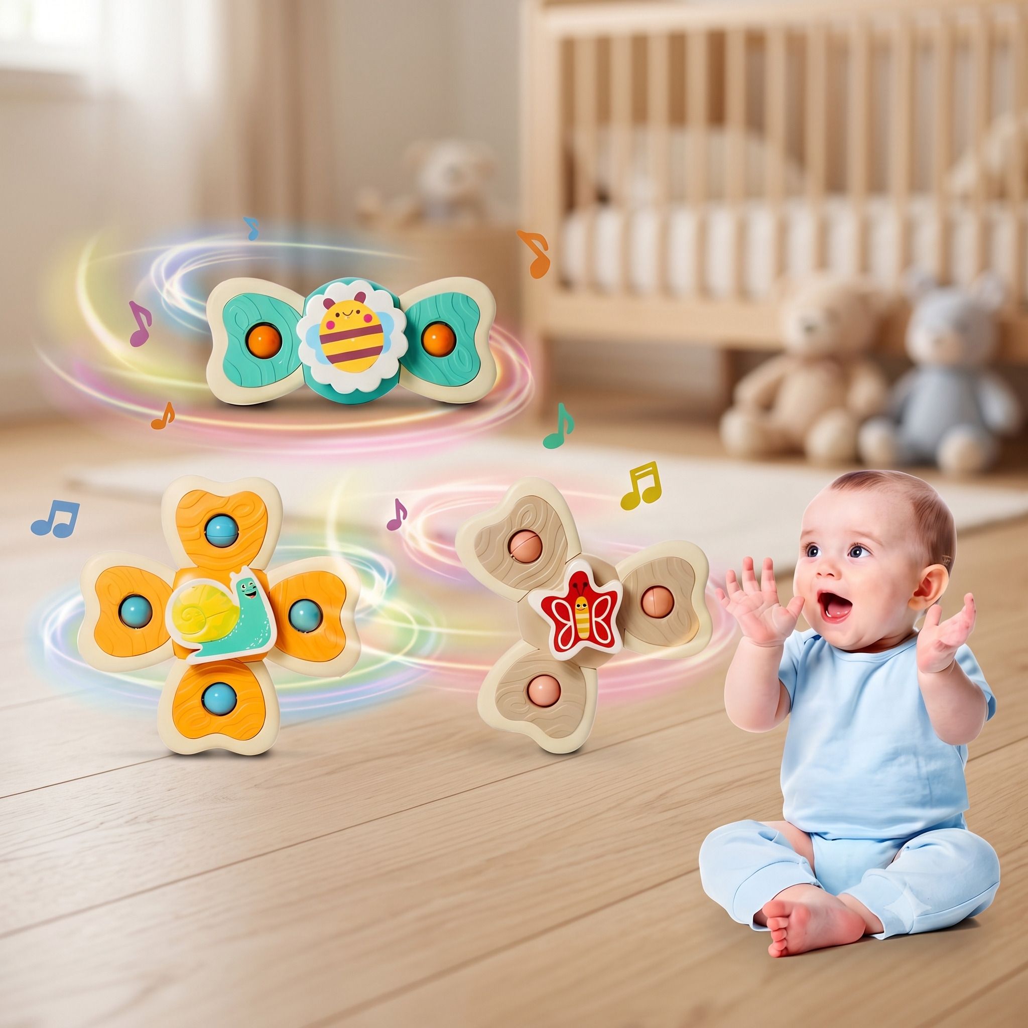 3 PCS Spinning Bath Toys for Babies with Strong Suction Cup Design Rattle-image-24