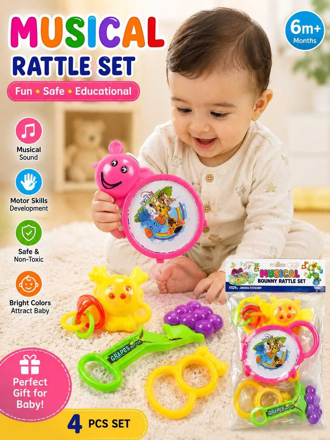 gautam toys 4 Pcs Musical Baby Rattle Set Rattle-picture-13