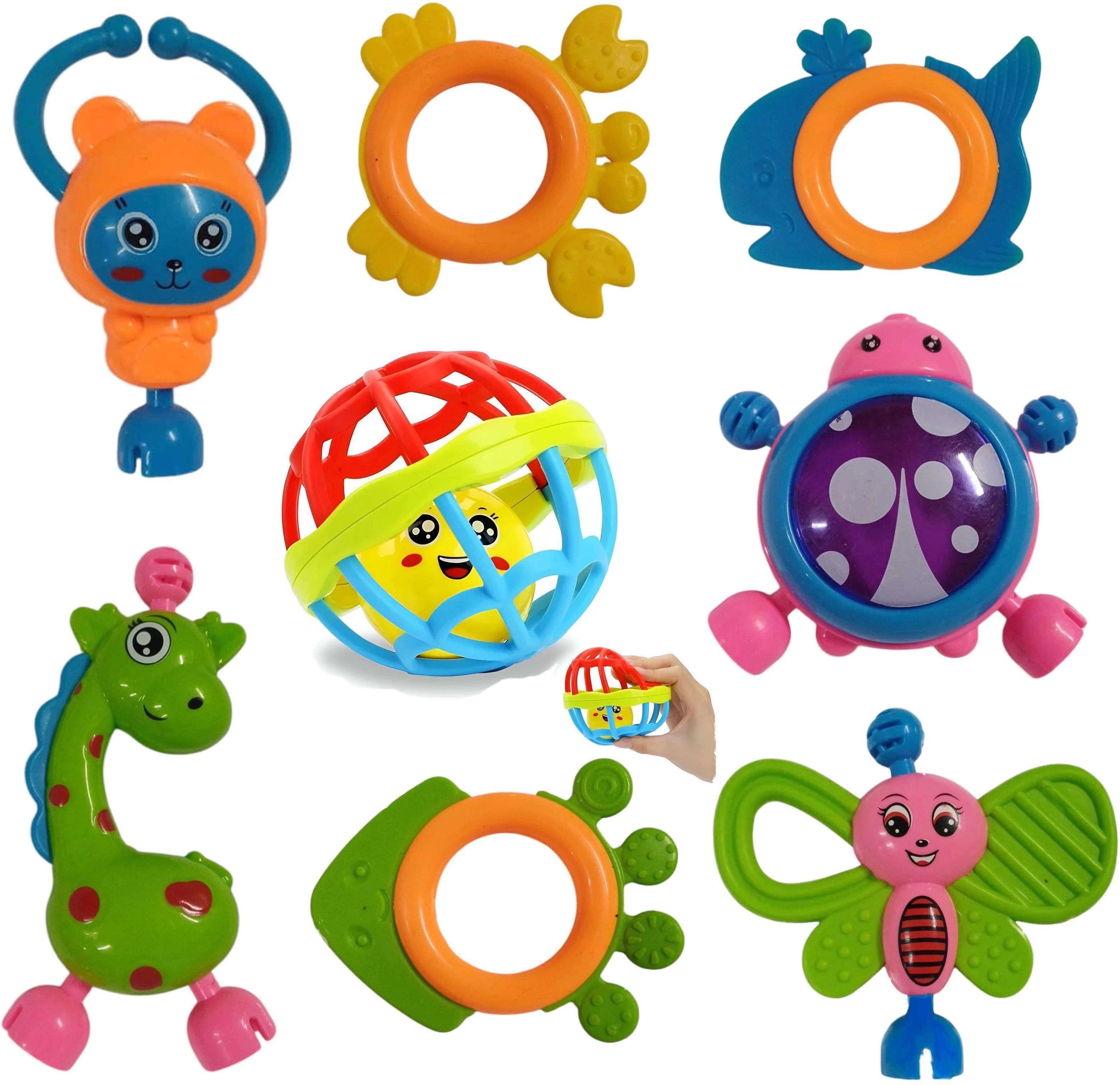 Soft & Safe Baby Rattle Colorful, Lightweight, Non-Toxic Teether Set 9 Rattle