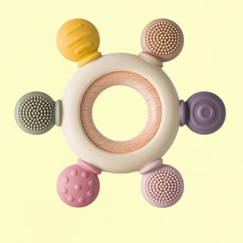 Baby Teether Toy Ring with Multi Shape Silicone Massage Points Rattle-image-48