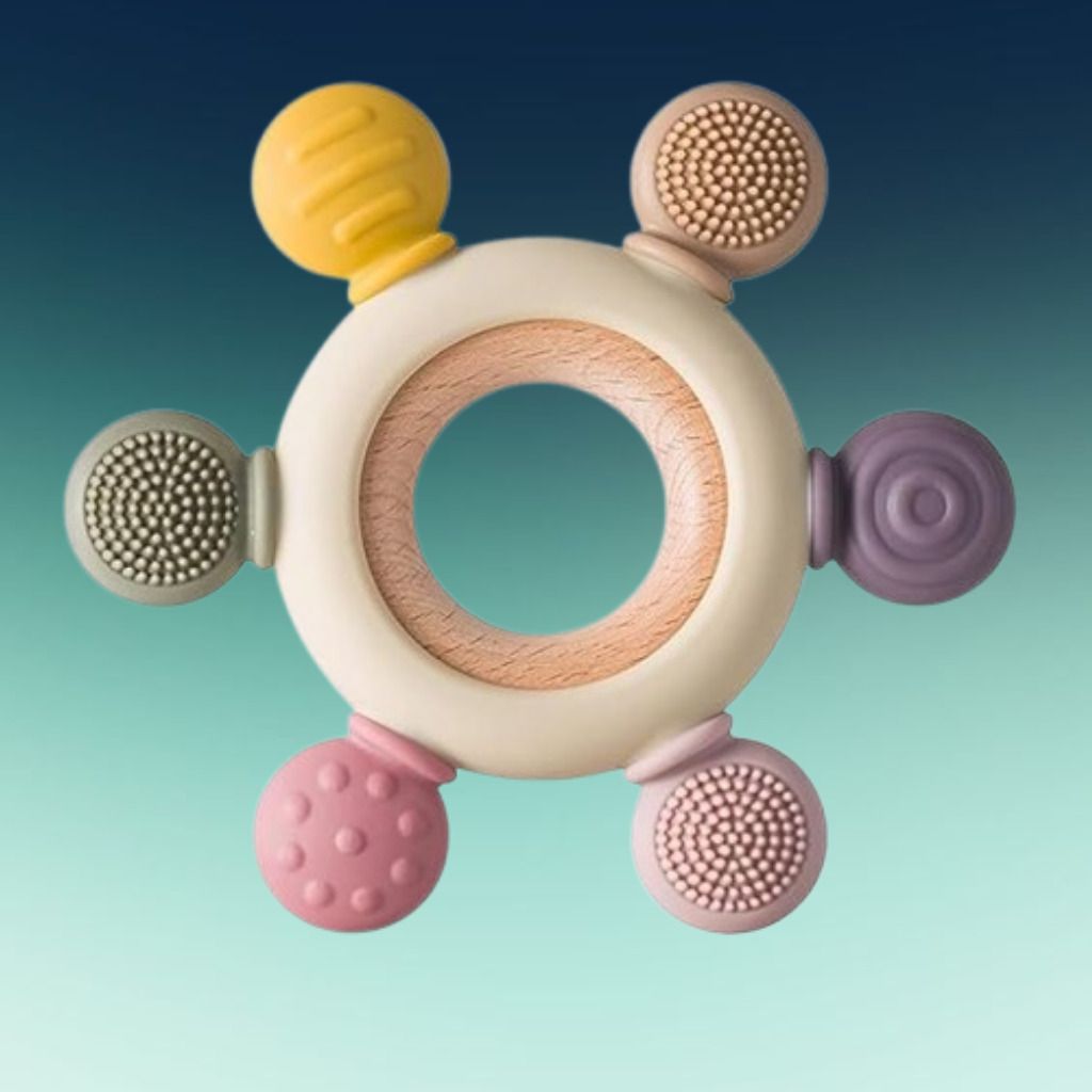 msda Infant Teething Relief Ring Toy with Textured Silicone Ends and Easy Grip Rattle-picture-39