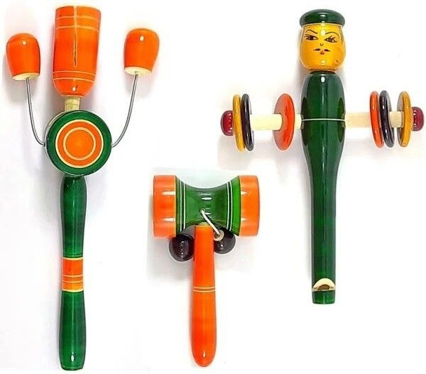 Wooden Rattle Set For Kids With Whistle Man Face Rattle Rattle-image-32