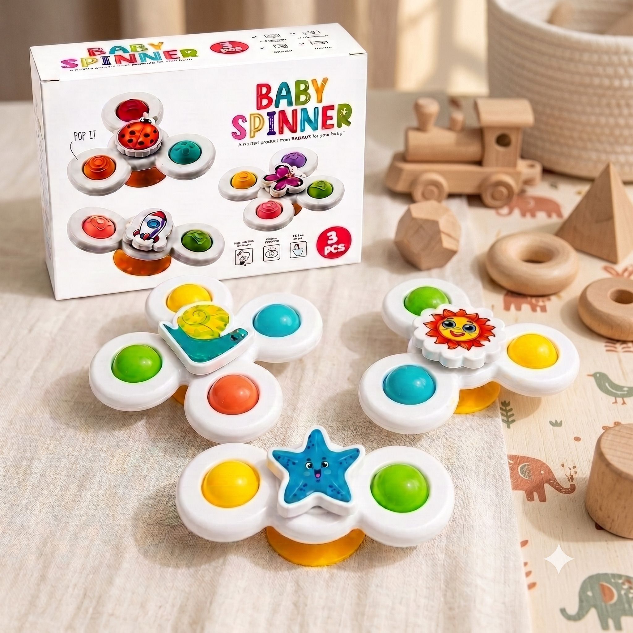 3 PCS Smoothly Spinner Toy Set for Kids, Cute Cartoon Suction Cup Fidget Spinner Rattle-image-26