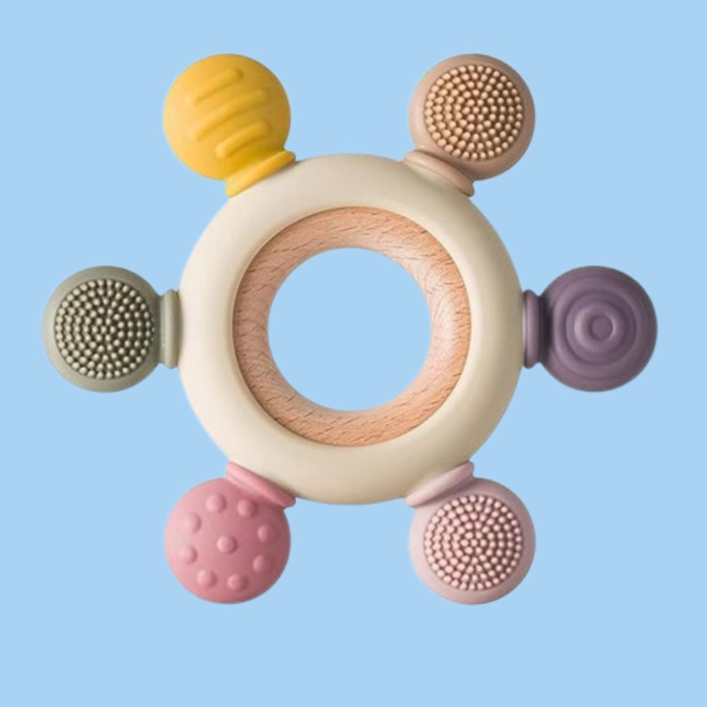 msda Infant Silicone Teething Ring with Wooden Center Grip Rattle-picture-41