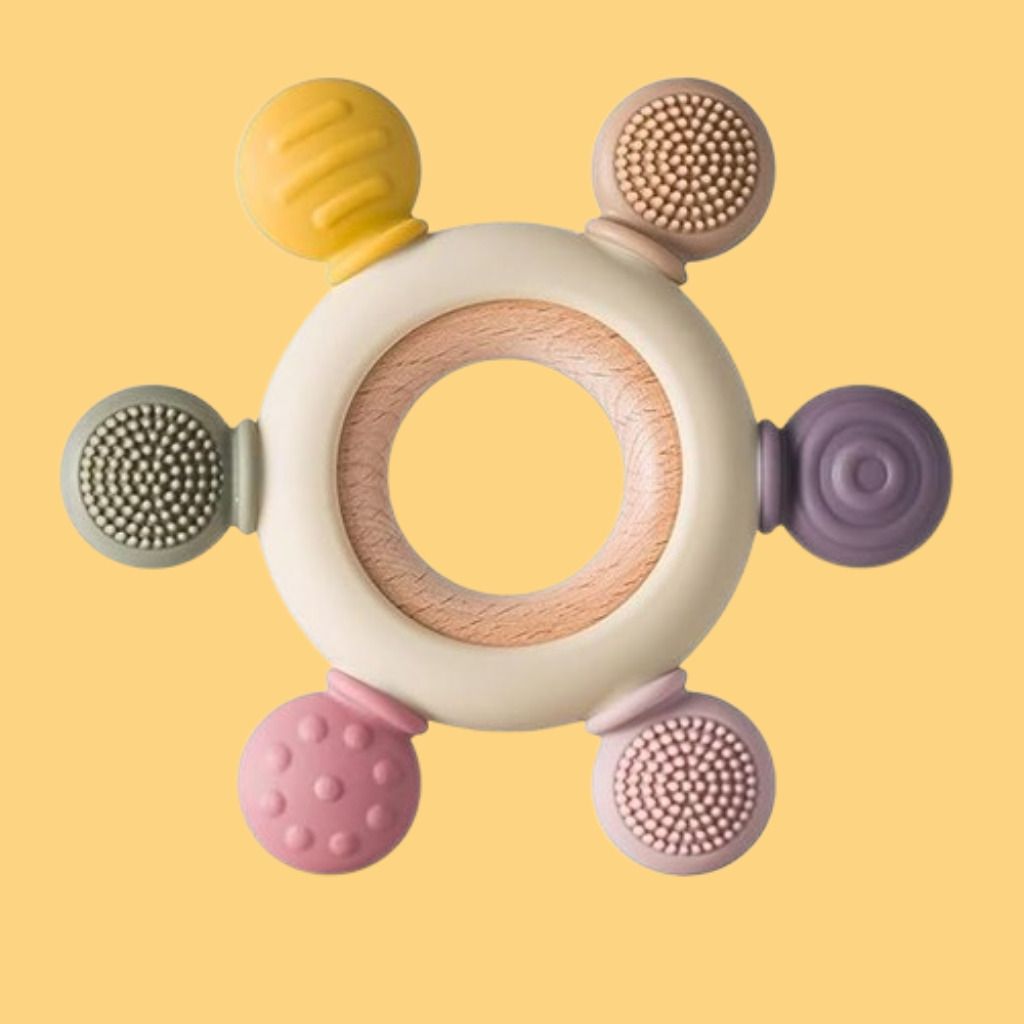 Infant Silicone Teether Toy Ring with Soft Massage Bumps Rattle-image-29