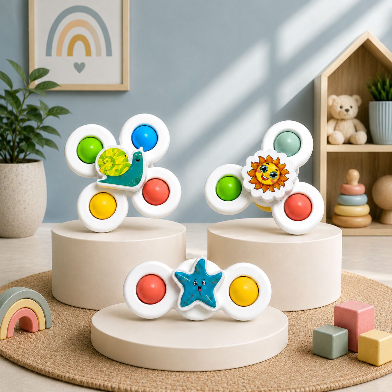 sthofy Baby Suction Spinner Toy Set of 3 | Wall & Bath Sensory Rattle Toys (White) Rattle-picture-23