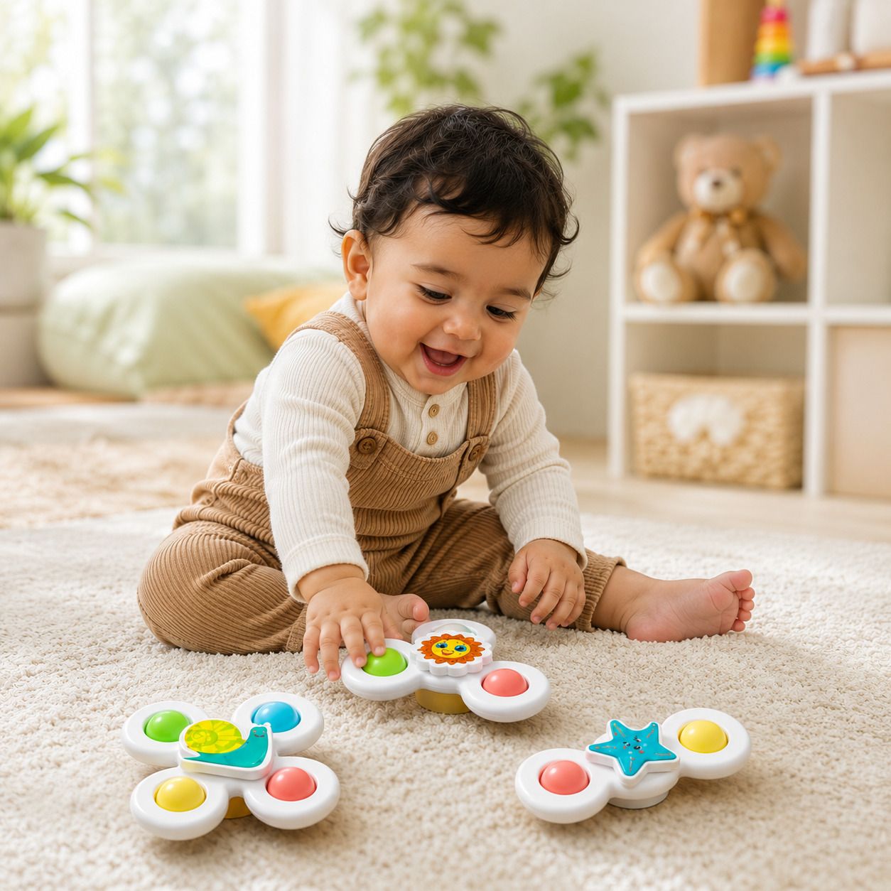 sthofy 3 PCS Spinner Toy Set for Kids | Cute Cartoon Suction Cup Fidget Spinner Rattle-picture-1