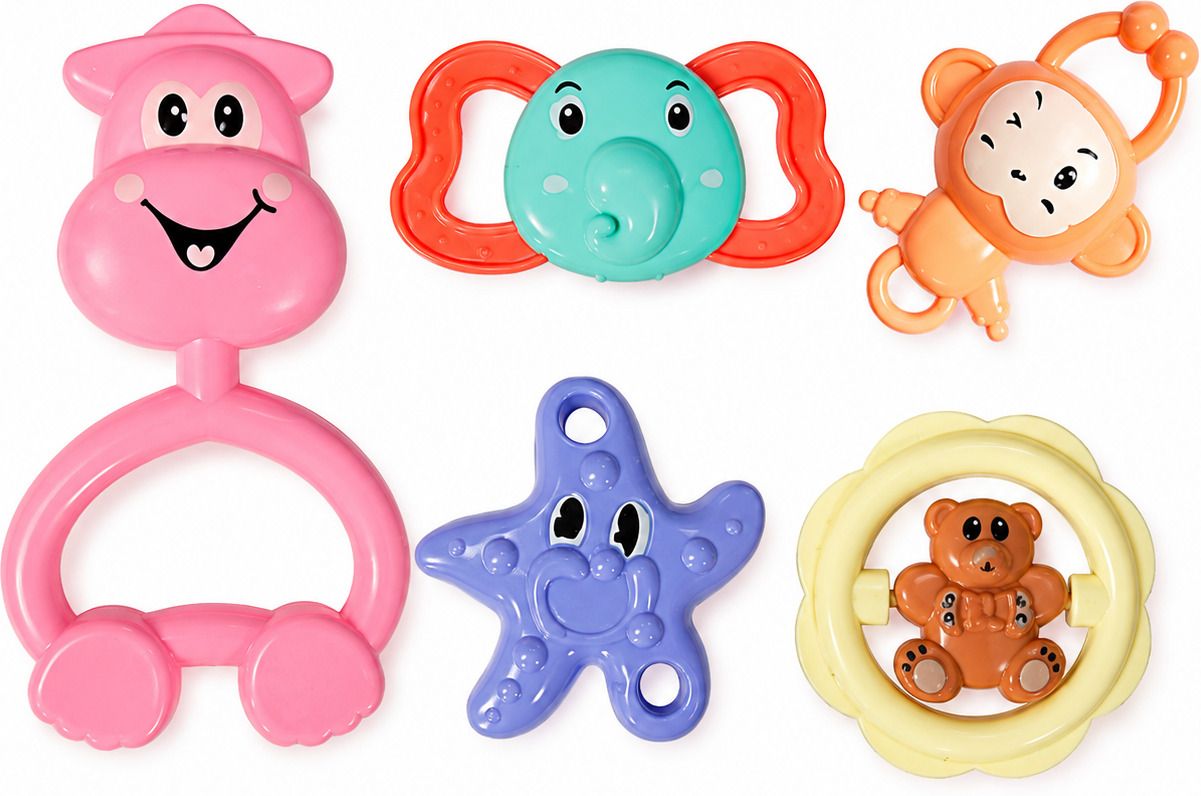 kidroo 5 Pcs Rattle Set for New Born Baby with Soothing Teethers Non Toxic Toys Pastel Rattle-picture-15