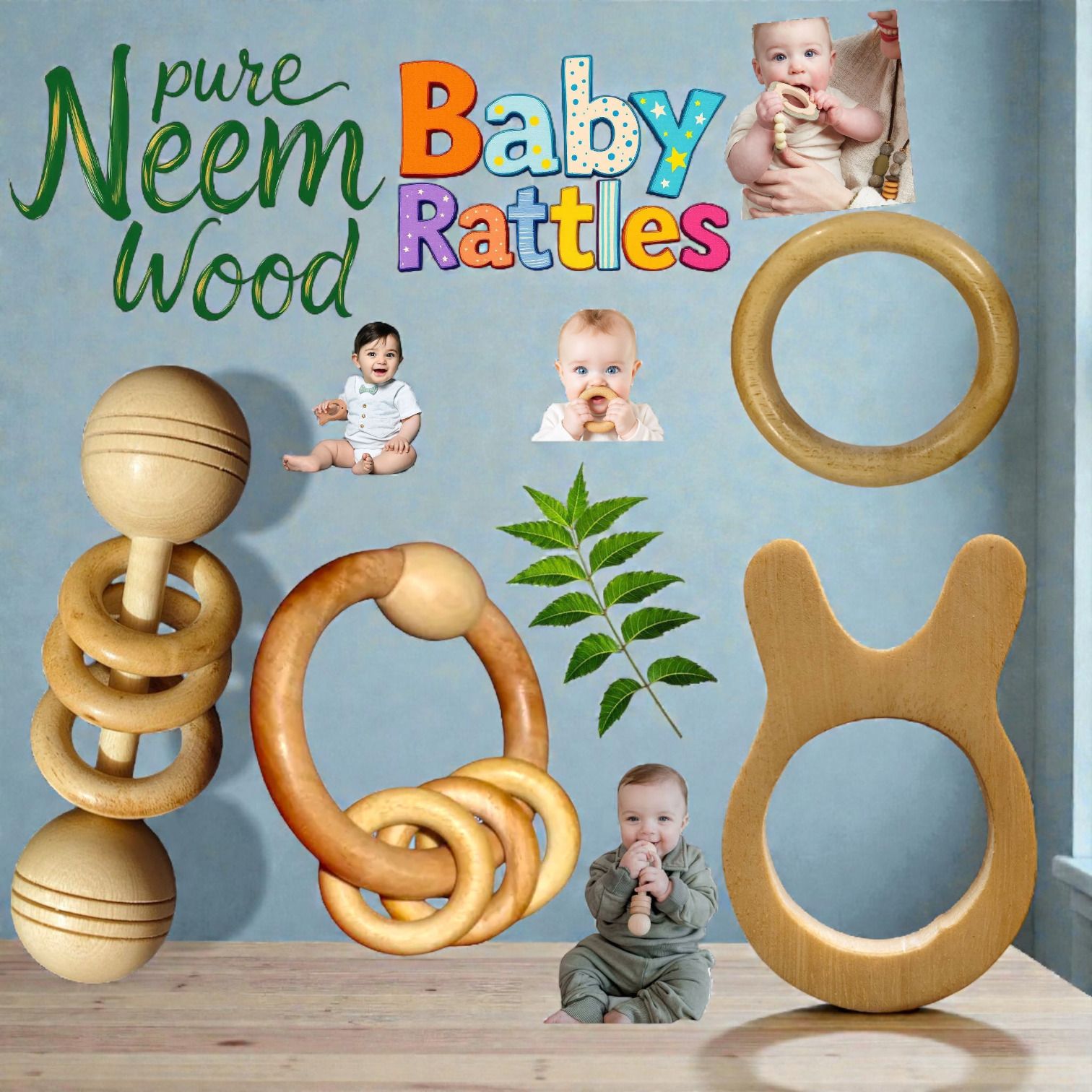 Handcrafted with Natural Neem Wood Rattles Antibacterial Properties Rattle
