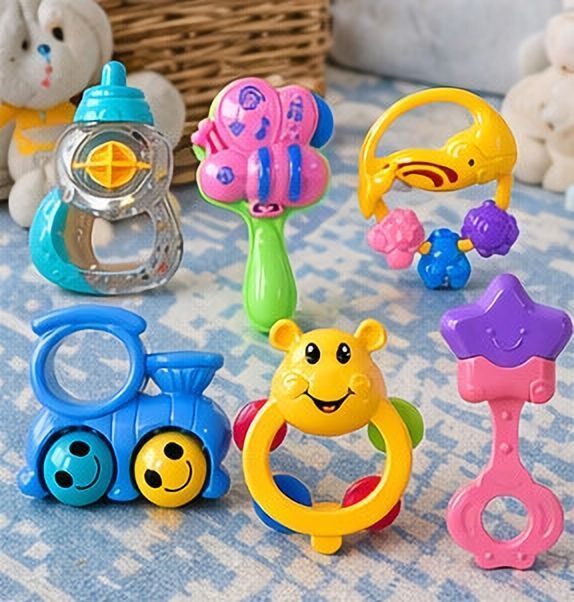 Baby Rattle Toys Combo Set of 6 Pcs Safe Plastic Teether Toys Rattle-image-16