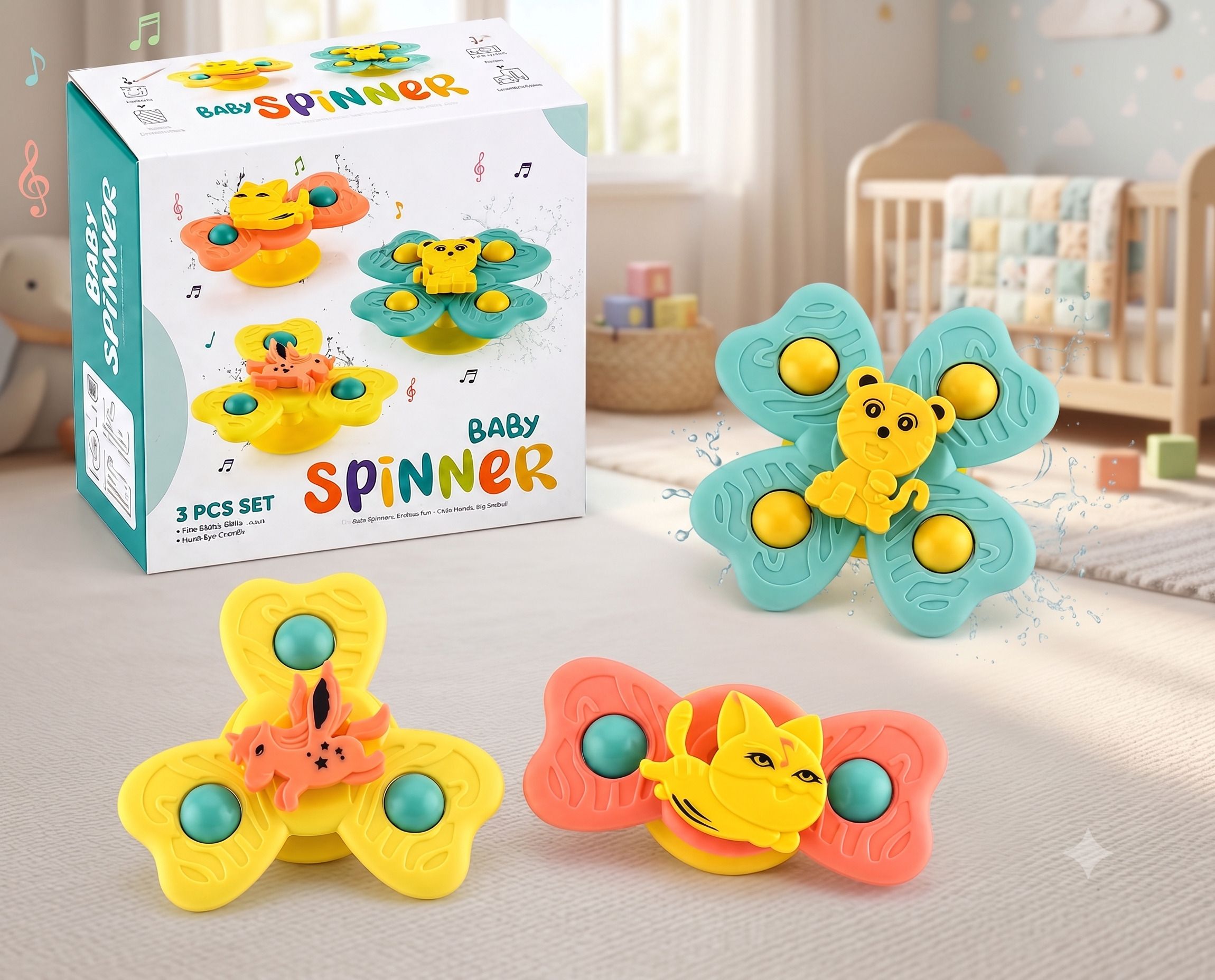 sthofy 3 Pcs Baby Spinner, Strong Suction Spinner & Bath toy Rattle-picture-33