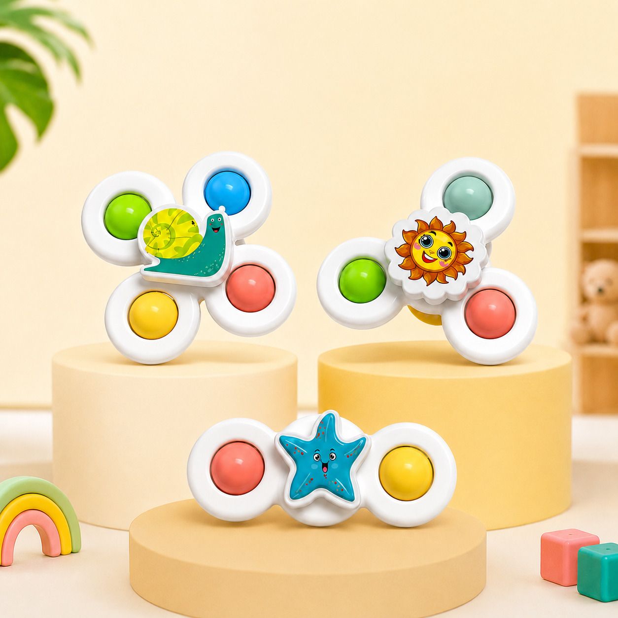 sthofy Kids Bath Spinner Set of 3 Rattle | Baby Suction Wall Spinner Toys Rattle-picture-3