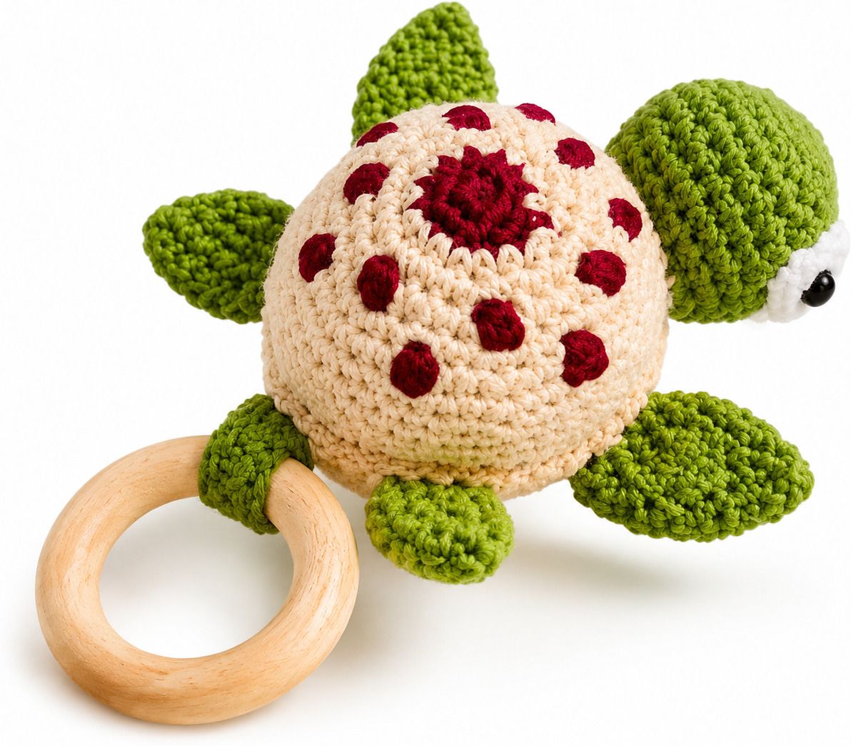 creative n colourful Handmade Crochet Turtle Wooden Ring Baby Rattle Toy | Soft Cotton Knit Teether Rattle-picture-16