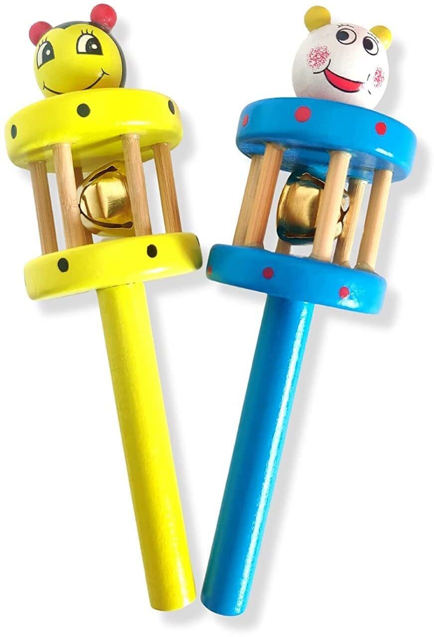 husnain Wooden Non Toxic Colourful Rattle Toys for Newborn BabyCage Bell Pack of 2 Rattle-picture-20