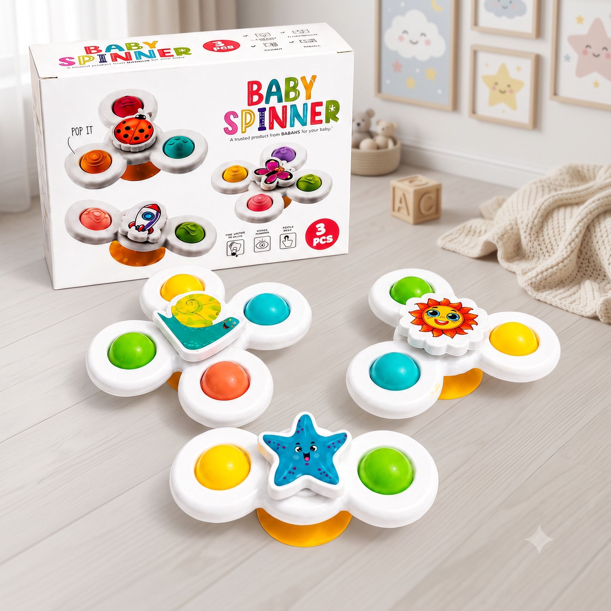 3 PCS Spinner Toy Set for Kids & Motor Skill Development Rattle-image-0