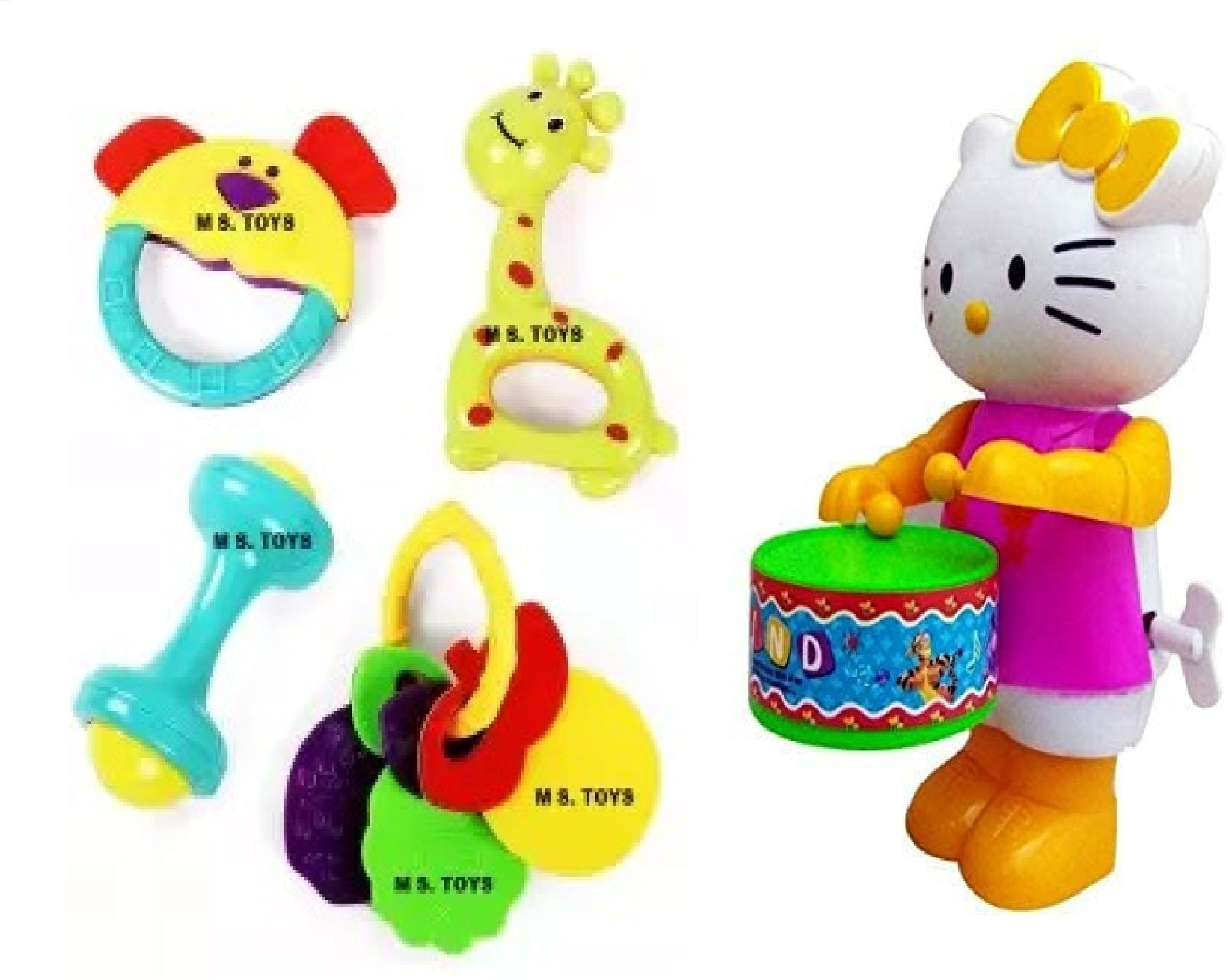 NEW KITTY Drummer and Little Babies, 4 Cute Toys 1 Set of 4 Rattle Pack 2 Combo Rattle-image-40