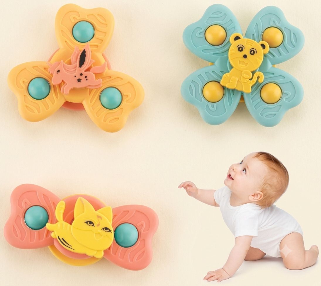 cozzey Baby Bath Spinner Rattle Toy Set of 3 Easy Stick Suction Toys Rattle-picture-29