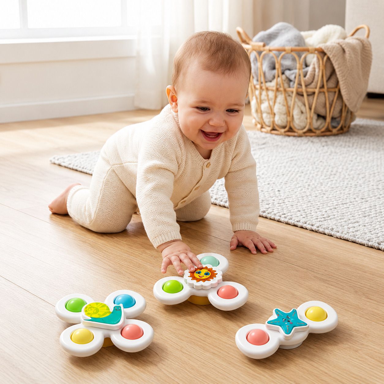 sthofy 3 Pcs Baby Bath Suction Spinner | Sensory Toy Set Rattle-picture-2